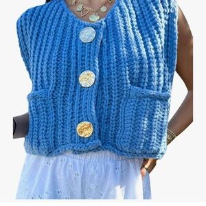 Blue Chunky Knit Sweater Vest